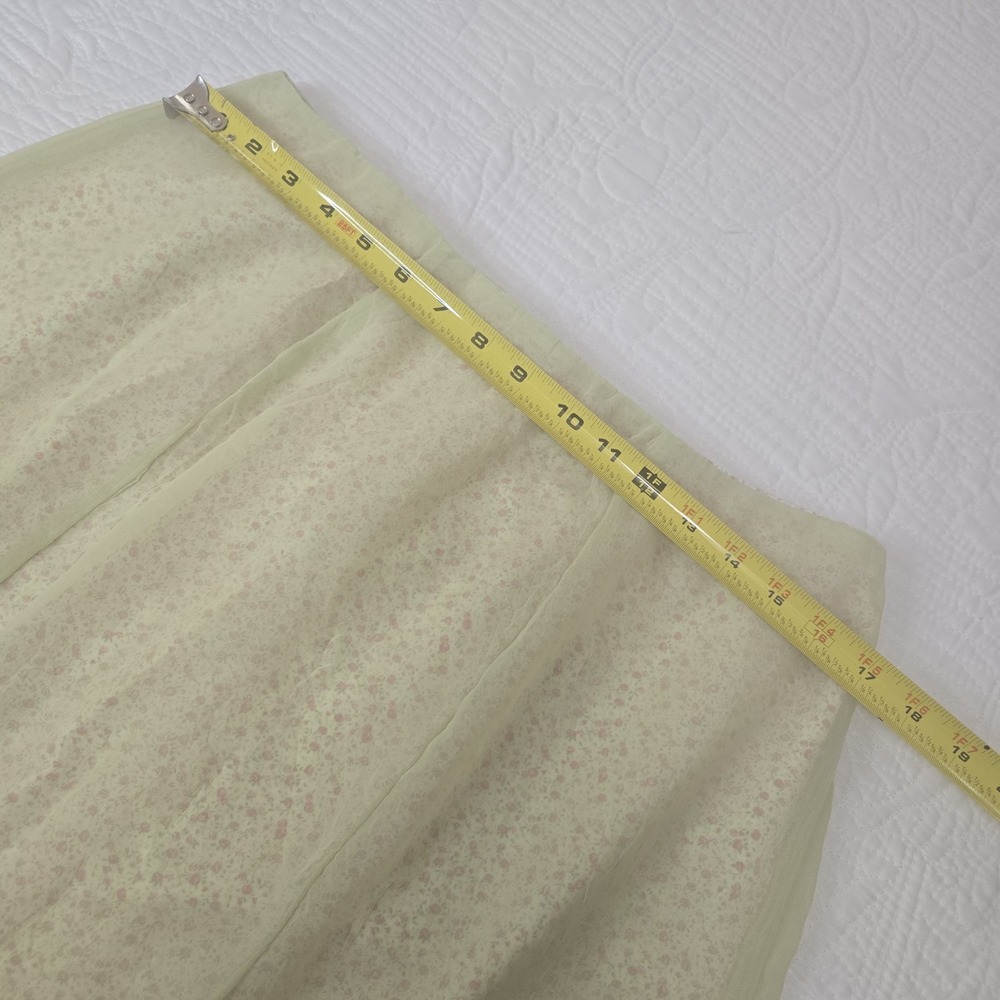 Vintage Apostrophe Sage Green Floral Layered Chiffon Midi Skirt Sz L 34 Waist - Picture 2 of 15